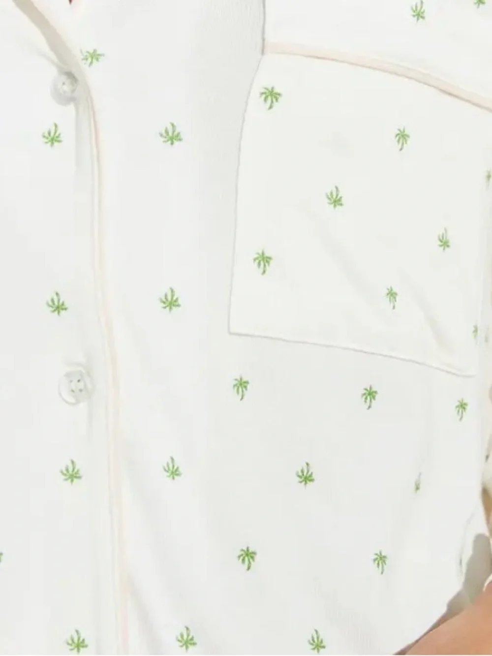Eberjey Giving Palm Modal Pajama Set Long PJ Set Pink Cream Green Size M Set - Picture 4 of 5